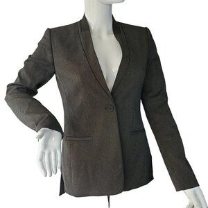 Elie Tahari Pin Dot Blazer Black Leather Collar Single Button High Low Womens 2